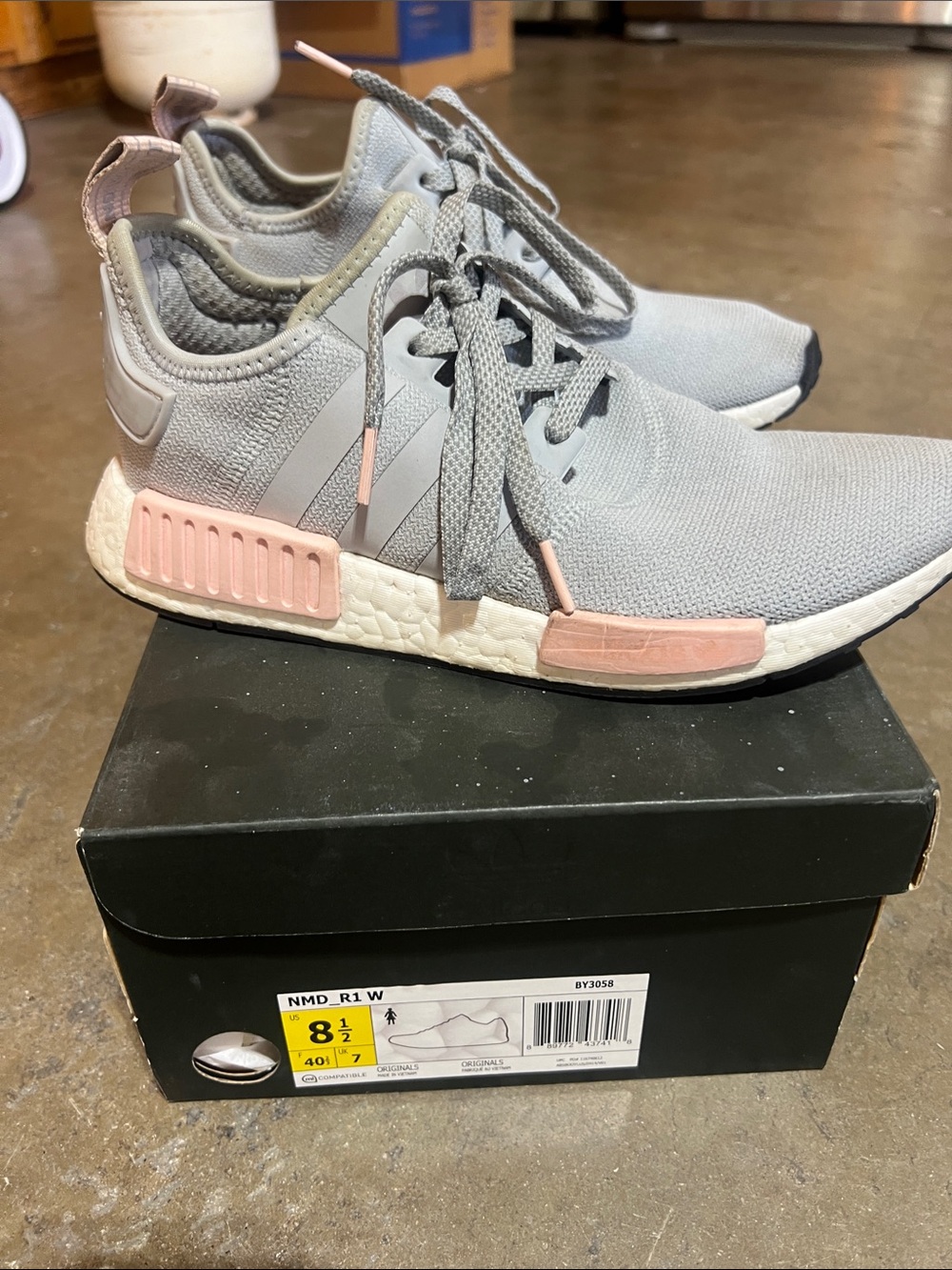 adidas Gray and Pink NMD_R1 Women’s Athletic Sneakers